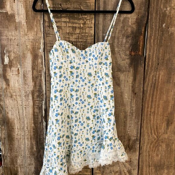 NWT More To Come Olivia Mini Dress in Blue Floral slip summer Revolve XXS - Picture 8 of 9